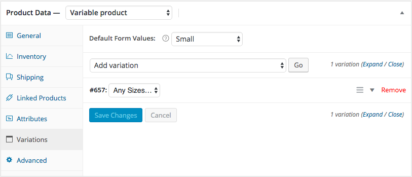 Woocommerce Variations window closed